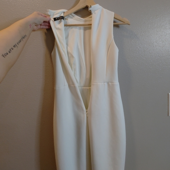Guess High Neck Sleeveless Pencil Dress Ivory Off White Scuba Knit Sequin Size 4 - Picture 4 of 15